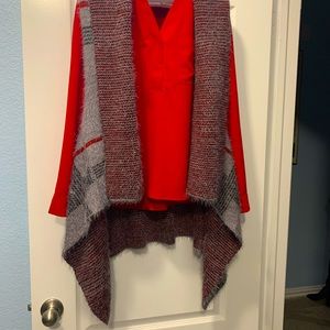 Gray/Red//Black Plaid Flowing Vest